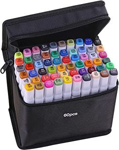 a black case filled with lots of different colored buttons and numbers on it's side