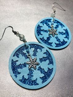 Blue Snowflake Faux Leather and Charm Earrings, Nickel Free Posts Cricut Leather Earrings, Cricut Leather, Blue Snowflakes, Free Post, Leather Earrings, Charm Earrings, Bead Work, Jewelry Earrings Dangle, Crochet Earrings