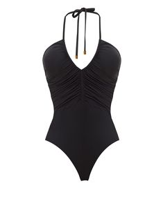 Dive into sleek with the Midnight Black Josie Halter One Piece Swimsuit – your new secret for all-day confidence with a dash of chic with every swim. Featuring ruched detailing that loves every curve, this one piece swimsuit is a timeless classic, redefined. It ties neatly behind the neck, offering that extra lift and versatile coverage when conquering waves or lounging in style. Plus, with its halter neckline, removable padding, and built-in shelf bra, you'll feel all the comfort while never co Classic Fitted Lined Swimwear, Elegant Black Swimwear With Ruched Back, Chic Fitted Swimwear With Ruched Back, Elegant Swimwear With Ruched Back, Fitted Beachwear Swimwear With Ruched Sides, Elegant Beach Swimwear With Ruched Sides, Fitted Swimwear With Ruched Sides For Pool, Elegant Solid Color Swimwear With Ruched Back, Elegant Tankini With Lined Body For Pool