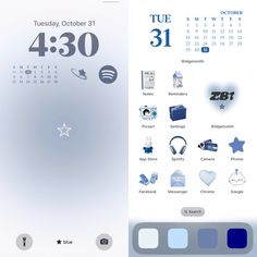 blue homescreen layout Blue Aesthetic Iphone Layout, Home Screen Ideas Blue, Color Widgets Ideas, Blue Phone Theme, Ios16 Layout, Simplistic Wallpaper, Phone Layouts