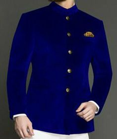 Men Royal Blue Smoking Jackets Designer Jodhpuri Grooms Wedding Coat Blazer #Handmade #Blazer Elegant Blue Nehru Jacket For Semi-formal Occasions, Designer Blue Nehru Jacket, Royal Blue Formal Outerwear, Royal Blue Long Sleeve Suit For Wedding, Blue Formal Outerwear In Luxurious Style, Tailored Blue Bandhgala For Festive Occasions, Classic Ceremonial Bandhgala With Long Sleeves, Classic Long Sleeve Bandhgala For Ceremonial Occasions, Traditional Blue Bandhgala For Winter