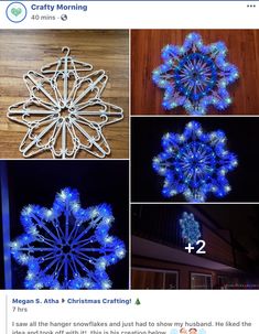 a facebook post with blue lights and snowflakes on the bottom, below it is an image of a snowflake