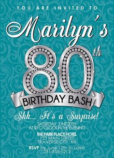 an 80th birthday party card with the number eighty