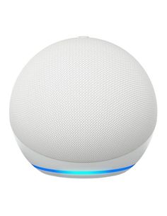 the google home speaker is white and has blue light on it's side,