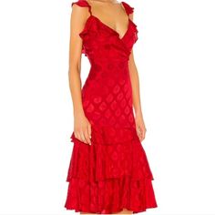 Majorelle Lipstick Red Midi Ruffle Dress New With Tags Size Small. See Photos For Measurements. B1 Red Evening Dress With Ruffle Hem, Red Ruffle Hem Evening Dress, Evening Red Midi Dress With Ruffles, Red Ruffled Midi Dress For Evening, Red Midi Dress With Ruffle Hem For Party, Fitted Red Dress With Ruffle Hem, Red Fitted Midi Dress With Ruffles, Fitted Red Midi Dress With Ruffles, Red Ruffle Hem Midi Dress For Party