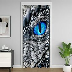 an image of a dragon door with blue eyes