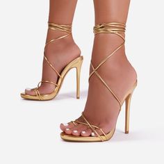 Nwt Ego Gelato Lace Up Platform Heel In Gold Metallic Faux Leather | Size: Uk 4 / Us 6 / Eu 37 / Au 6 / Ca 6 / Ae 4 / Gold Lace Up Heels, Strap Up Heels, Gold Sandals Heels, Ego Shoes, High Heels Classy, Gold Strappy Heels, Gold High Heels, Dr Shoes, Shoes Heels Classy