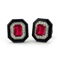 Natural Ruby Diamond Stud Earrings 18K Solid White Gold Minimalist Black Onyx Fine Jewelry July Birthstone Christmas Jewelry Special Gift * Item Features- - Items Code: - SGE01322  - 14k Solid Yellow Gold - Gold Purity: - 14k (available in Yellow/Rose/White Gold) - Diamond Weight: - 0.38 Ct. - Diamond Clarity: - SI - Diamond Color: - G-H - Diamond-Cut: - Excellent (Brilliant Cut) - Diamond Quality: - 100% Genuine - Black Onyx Weight: 2.51 Ct. - Genuine Ruby Weight: 2.30 Ct.   * Dimensions- -------------------- Studs Size: - 10 x 8 mm * Custom Order Request- ----------------------------------- We are offering customized designs and excepting custom order requests. * Shipping Policy- ------------------------ > 3-5 business days > Expedited shipping available extra charges may apply. > Worldw Classic Jewelry With Gemstone Accents For Evening, Classic Evening Jewelry With Gemstone Accents, Black Gemstone Earrings For Anniversary, Formal Onyx Gemstone Jewelry, Formal Black Jewelry With Gemstone Accents, Formal Onyx Gemstone Earrings, Classic Black Enamel Earrings For Anniversary, Black Clip-on Jewelry For Anniversary, Classic Black Clip-on Earrings As Gift