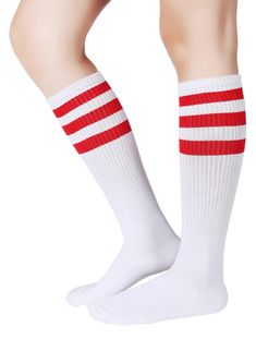 PRICES MAY VARY. HIGH-QUALITY:We select high quality cotton.They are very soft,breathable and comfortable. Over the calf length and triple stripes.They are not too light,and not too thick.(Cosplay Socks for Party, Halloween, School) Approximate socks length is 18 inch (46 cm) Fit Men's Shoe Size 6-12 (Socks Size:7-13);Women's Shoe Size 5-13(Socks Size:6-15). Packing Contents:1 pairs (2 socks) in Pareberry package. Casual Striped Sports Socks, Sporty Knee-high Cotton Socks, Casual Striped Summer Socks, White Casual Mid-calf Socks, Comfortable Striped Cotton Socks, Casual White Breathable Knee-high Socks, Casual Cotton Knee-high Socks, White Cotton Mid-calf Socks, White Mid-calf Cotton Socks