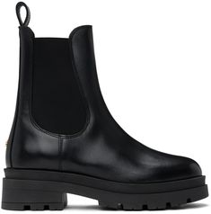 Ankle-high buffed leather Chelsea boots in black. · Elasticized gusset at sides · Pull-loop at heel collar · Logo hardware at heel counter · Buffed leather and suede lining · Lugged foam rubber platform sole · Platform: H1.25 · Heel: H2 Supplier color: Black Styling Chelsea Boots, Lug Sole Boots, Black Chelsea Boots, Leather Chelsea Boots, Black Platform, Anine Bing, Boot Shoes Women, Leather Fashion, Chelsea Boots