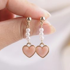 Material: Alloy, Simulated Pearl, Acrylic Length: 3.5 Cm Needle: Sterling Silver 925 Cute Heart Earrings For Valentine's Day Wedding, Cute Heart Earrings For Wedding On Valentine's Day, Feminine Dangle Heart Earrings For Valentine's Day, White Heart-shaped Pearl Drop Earrings, Dainty Heart Earrings For Party, Valentine's Day White Pearl Drop Heart Earrings, Valentine's Day White Heart Earrings With Pearl Drop, Sweet White Heart Earrings, Feminine Heart Charm Earrings