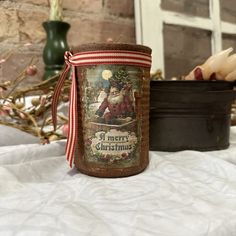 a christmas jar sitting on top of a table