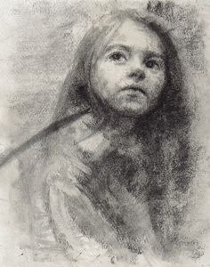 a pencil drawing of a person with long hair