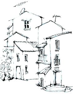 a black and white drawing of a house