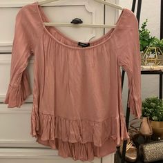 Nwt. Rose Color. Rayon Material. Ruffle Sleeve And Hem. Pink Cotton Forever 21 Tops, Spring Ruffle Blouse By Forever 21, Trendy Forever 21 Ruffled Tops, Forever 21 Cotton Ruffle Top, Bohemian V-neck Top With Ruffle Hem, Forever21 Tops, Forever 21 Tops, Rose Color, Forever 21