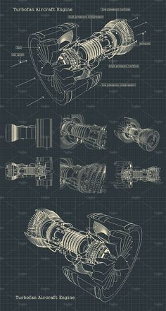 a blueprinted drawing of an airplane engine