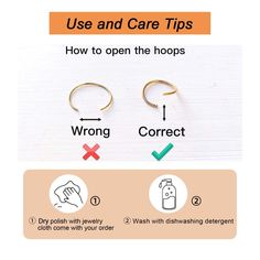 the instructions for how to use and care tips on an earring or nose ring