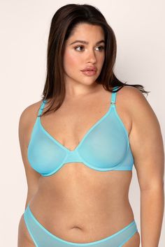 Mesh Unlined Underwire | Aquamarine BRA SAS Aquamarine 34B Fitted Bra With Transparent Straps For Summer, Fitted Summer Bra With Transparent Straps, Elegant Bra With Transparent Straps, Summer Bra With Transparent Straps, Fitted Underwire Bra With Transparent Straps, Summer Sheer Full Coverage Bra, Light Blue Underwire Bra With Padded Cups, Sheer Mesh Underwire Bra, Low-cut Sheer Fitted Bra