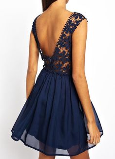 Blue Sleeveless Backless Embroidered Lace Dress Embroidered Lace Dress, Embroidered Lace, Crochet Dress, Backless Dress Formal, I Dress, Flare Dress, Pretty Dresses, Homecoming Dresses