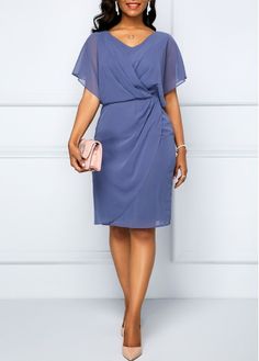 ROTITA Dusty Blue Cape Shoulder Draped Surplice Chiffon Dress | Rotita.com - USD $29.87 Dusty Blue Dress, Latest Dress For Women, Sukienki Plus Size, Fashion Dresses Online, Spandex Dress, Dresses Elegant, Guest Dresses, Dusty Blue, Blue Dress