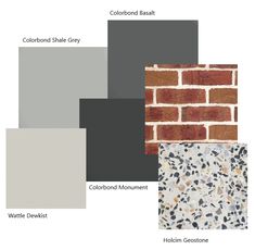 the different colors of brick walls and flooring in various sections, including gray, red,