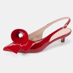 Strut in style with these vibrant red patent leather kitten heel pumps featuring a chic slingback design. Elevate any ensemble with a touch of sophistication and irresistible charm. Color: Red Material: Patent leather Heel Type: Kitten heel Heel Height: 1.75'' / 44.45 mm approx Product measurements were taken using size 8. Please note that measurements may vary by size. Toe: Pointed toe Buckled slingback design Handcrafted US sizing. Fits true to size Red 40, The Aurora, Kitten Heel Pumps, Pumps Shoes, Patent Leather Heels, Pumps Flat, Slingback Pump, Heel Pumps, Pump Sandals