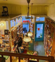 an overhead view of a bookstore with books on the shelves