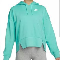 Nwt Plus Size Nike Sportwear High Low Teal Hooded Sweatshirt Very Roomy Size 3x Blue Nike Hoodie For Loungewear, Nike Blue Hoodie For Loungewear, Nike Green Athleisure Hoodie, Casual Blue Nike Sweats, Nike Long Sleeve Sweats For Spring, Casual Green Nike Hoodie, Blue Sweats With Drawstring Hood, Nike Casual Sweats For Spring, Casual Nike Sweats For Spring