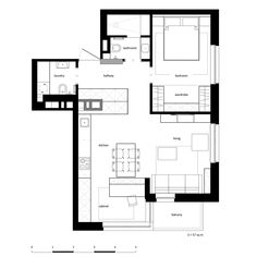 the floor plan for a two bedroom apartment with an attached kitchen and living room area