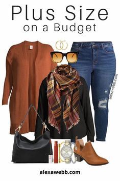 Plus Size On A Budget, Plus-koon Muoti, Party Outfit Plus Size, Rust Cardigan, Alexa Webb, Budget Outfits