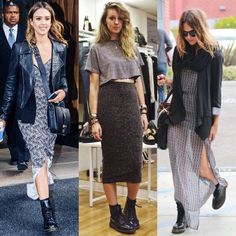 Doc Martens French Style, Pencil Skirt Doc Martens, Dr Martens Maxi Dress, Skirts With Dr Martens, How To Wear Doc Martens With A Dress, Long Dresses With Doc Martens, Dresses With Doc Martens Outfits Fall, Dr Martens Celebrities, Long Skirt Dr Martens Outfit