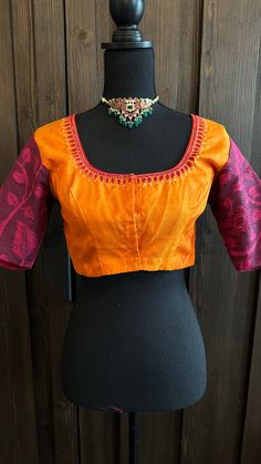 Hand embroidered Blouse - with pure silk material. Blouse size -36 - 42/43 inches can be altered. Hand Embroidered Blouse, Readymade Blouse, Timor Leste, Silk Material, Zambia, Tunisia, Turks And Caicos, Embroidered Silk, Embroidered Blouse