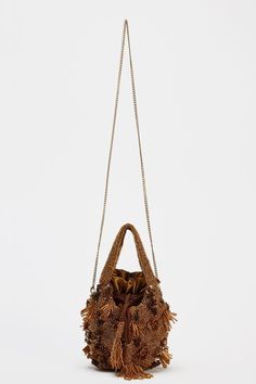 BEADED MINI BUCKET BAG - Brown | ZARA United States Zara Party Bags With Chain Strap, Gold Bucket Bag With Adjustable Strap, Zara Crossbody Party Bag, Zara Crossbody Bag For Party, Brown Crossbody Bucket Bag For Evening, Brown Bucket Shoulder Bag, Evening Brown Crossbody Bucket Bag, Evening Brown Shoulder Bag With Chain Detail, Evening Brown Shoulder Bag With Chain