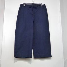 Talbots Heritage Wide Leg High Waist Crop Pants Capri Pants New With Tags (Retail $79.50) Marked Women's Size 8 Navy Blue Color Tag States-Sits At Waist Straight Through Hip And Thigh Zipper Fly Double Clasp And Button Fastning Exterior Drawstring Front Hip Pockets 2 Back Flap Shallow Pockets Has Some Stretch For Comfort 98% Cotton 2% Spandex Approximate Measurements For Idea Of Fit ******Hand Measured May Not Be Exact********* Waist- 16" Rise- 10" Inseam- 22 And 1/4" Dress Up Or Down! Super Cut Wide Leg Crop Pants, Navy Blue Pants, Color Tag, Crop Pants, Navy Blue Color, Navy Color, Perfect Summer, Cropped Pants, Pant Jumpsuit