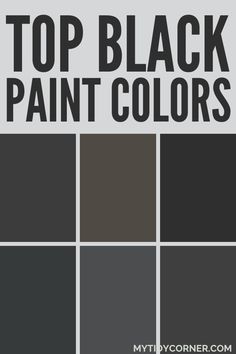 Collage of the trending black paint colors from the popular brands. Sooty Lashes Valspar, Best Sherwin Williams Black Paint Colors, Charcoal Interior Paint, Benjamin Moore Black Brown Paint Colors, Sherwin Williams Dark Accent Wall, Dark Paint White Trim, Best Matt Black Paint For Furniture, Sherwin Williams Black Cabinets, Green Black Sherwin Williams Bedroom