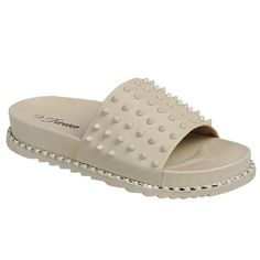 Step Out In These Stylish Yet Comfortable Open Toe Studded Slides. New In Box Man Made Material Black Pointy Studs Contour Footbed Silver Trimmed Rubber Sole Fitting: True To Size. Regular Foot Width. Trendy Silver Slide Sandals, Silver Round Toe Flip Flops For Vacation, Silver Sandals With Textured Footbed For Summer, Summer Open Toe Sandals With Silver Studs, Silver Open Toe Synthetic Flip Flops, Summer Silver Sandals With Textured Footbed, Spring Open Toe Sandals With Silver Studs, Silver Sandals With Studded Rubber Outsoles And Round Toe, Silver Synthetic Open Toe Flip Flops