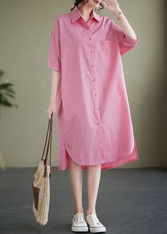 Plus Size Pink Peter Pan Collar Cotton Shirts Dress SummerFabric: Cotton BlendedSize & Fit: Fit: This garment fits true to size.Length: Size 4XL measures 43.68"from shoulder to hemBust: Great for any cup size. Waist: Loose Fit. Comfortable room throughout midsection.Hip: Loose Fit - room for hips. Hand Wash Cold. Relaxed Fit Pink Shirt Dress For Summer, Pink Short Sleeve Shirt Dress For Daywear, Casual Pink Knee-length Shirt Dress, Plus Size Pink, White Casual Shoes, Shirt Dress Summer, Cotton Shirt Dress, Comfortable Room, Cotton Shirts