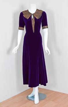 1930's Paquin Haute-Couture Purple-Velvet Lame Tea Dress image 2 1930s Couture, Madame Gres, 1930's Fashion, Jeanne Lanvin, 1930s Dress