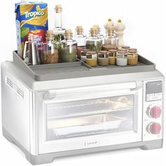 a toaster oven with spices and condiments in it