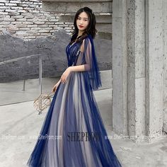 Blue Maxi Length V-neck Party Dress, Blue V-neck Dress For Banquet, Blue V-neck Dress For Prom Season, Blue V-neck Maxi Dress For Prom, Spring V-neck Maxi Dress For Banquet, Blue V-neck Evening Dress For Prom Season, Blue V-neck Evening Dress For Prom, Summer V-neck Evening Dress For Banquets, Summer V-neck Banquet Evening Dress