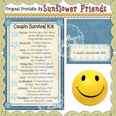 a yellow smiley face sitting in front of a blue and white frame with the words, sunflower friends