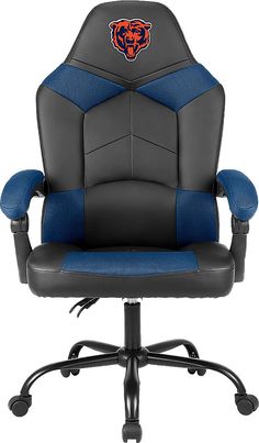 the chicago bears office chair is shown in black and blue