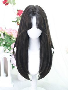 Get the perfect curtain bangs look with our black-brown long straight synthetic wig! This high-quality wig is designed to give you the trendy curtain bangs hairstyle without the commitment. Made with long, straight synthetic fibers, it provides a natural and effortless look. Whether you're looking to switch up your style or add some drama to your outfit, this wig is the perfect accessory.   Please note that this product includes only the wig.  Garment Size   	 		 			Size 			Free Size 		 		 			Ha Straight Hair With Straight Bangs, Long Black Hair With Curtain Bangs, Haircuts Long Bangs, Straight Bangs With Long Hair, Curtain Bangs Long Hair Straight, Straight Hair Curtain Bangs, Curtain Bangs Wig, Long Hair With Long Bangs, Perfect Curtain Bangs