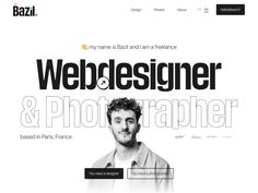 the website for webdesigner and photographer is displayed in black and white colors