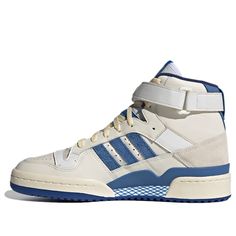 Sporty Blue High-top Sneakers With Gum Sole, Retro Blue Adidas Sneakers, Adidas Sporty High-top Sneakers With Gum Sole, Adidas Retro Sneakers With Cushioned Footbed, Blue High-top Athleisure Basketball Shoes, Blue High-top Basketball Shoes In Athleisure Style, Retro Adidas High-top Skate Shoes, Blue Retro High-top Sneakers, Blue Retro High-top Sneakers For Sports