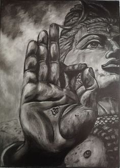 a black and white drawing of a person holding their hand up to the viewer's eye