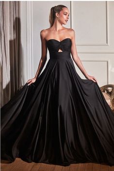 Strapless Prom Dress, Cinderella Divine, Keyhole Dress, Satin Evening Dresses, Black Dress Formal, Sophisticated Dress, Strapless Gown, Stunning Gowns, Floor Length Gown