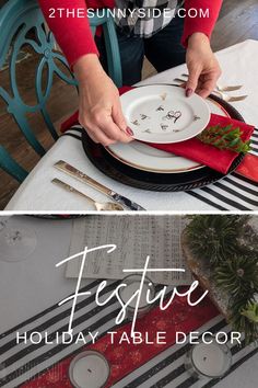 Look at this simple Christmas table setting that is so easy to copy. You can recreate this look with items around your house and create a beautiful centerpiece with foraged finds, candles and powdered sugar. No need to spend a lot of money. This look was created with thrift store and yard sale finds. Shop you house and see what you can create on a budget. Easy Christmas tablescape perfect for your holiday entertaining. Festive holiday tablescape idea. Easy Christmas decor ideas.