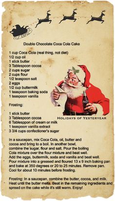 an old fashioned recipe for christmas with santa clause on it's back and instructions to make