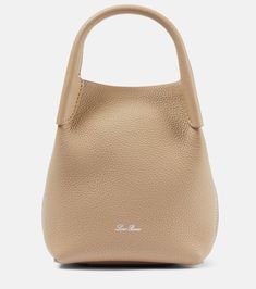 Bale Micro leather tote bag  in beige - Loro Piana | Mytheresa Luxury Suede Top Handle Satchel, Beige Pebbled Leather Top Handle Shoulder Bag, Beige Pebbled Leather Shoulder Bag With Top Handle, Suede Satchel With Detachable Handle, Beige Calf Leather Satchel With Handle Drop, Chic Suede Bags With Detachable Handle, Pebbled Leather Satchel Shoulder Bag, Pebbled Leather Satchel Shoulder Bag With Handles, Luxury Suede Top Handle Bag